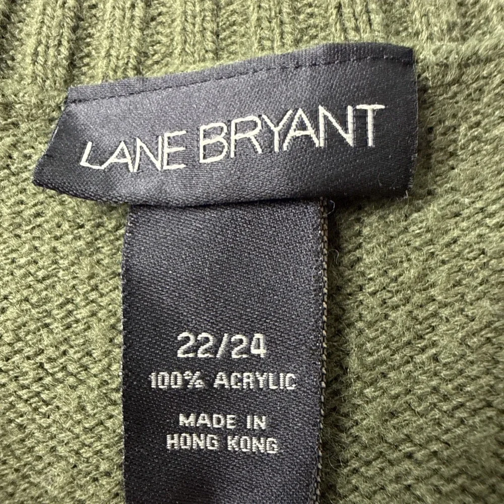Lane Bryant Cardigan 22/24 Olive Green Cable Knit Button Front Short Sleeve